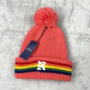 NWT Noah NYC Rainbow Stripe Pom Beanie Coral Pink Made In Canada Y2K Streetwear